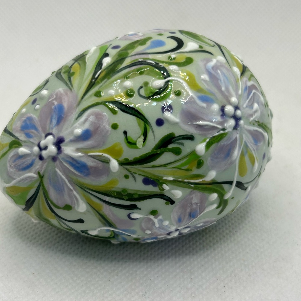 Vintage Egg Handpainted Floral Decorative Ceramic Egg Green Purple
